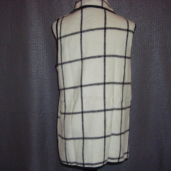 NWT Yacun Vest Open Front Buffalo Check Sleeveless Cardigan Black White sz M - Picture 5 of 8